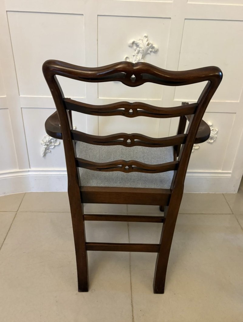 Antique Set of 12 Mahogany Chippendale Style Ladder Back Dining Chairs – 10 Singles & 2 Carvers - Image 11